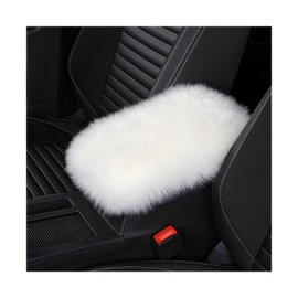 KVAEY Center Console Cover, 11.81"×7.87" Automotive Fluffy Plush Center Armrest Protector, Universal Furry Comfortable Center Console Pad for Cars Trucks SUVs, Car Accessories (White)