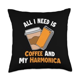 Chromatic Harmonica Set Accessories Beginner Gifts Coffee Harmonicist Mouth Harp Harmonica Throw Pillow, 18x18, Multicolor