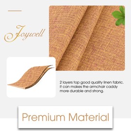 Joywell Thick Linen Armchair Caddy with Bottle Holder,Remote Contral Holder for Couch Recliner Armrest Organizer Sofa Arm Chair Caddie with 7 Pocket for Magazine, Tablet, Phone, Orange Ochre