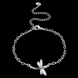 Greendou Fashion Jewelry 925 Sterling Silver Plated Cute Dragonfly Heart Chain Bracelet/Anklet, Metal
