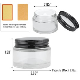 RAMFIYN 24 Pack 2oz Clear Glass Jars Small Glass Containers with Black Metal Lids Empty Cosmetic Jars with Inner Liners and Lids Clear Glass Lotion Jars with Labels for Traveling