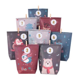 ONBAGLST Advent Calendar for Filling with 24 Gift Bags and 24 Number Stickers as well as Wooden Clips, Christmas Bags for Filling, Gifts and Advent.