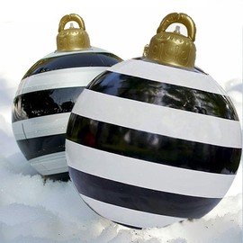 2PCS 23.6Inch Christmas Inflatable Ball Decorations Giant Christmas Ornaments Xmas Inflatable Ornaments PVC Blow up Christmas Balls for Holiday Yard Lawn Decor(Black white)