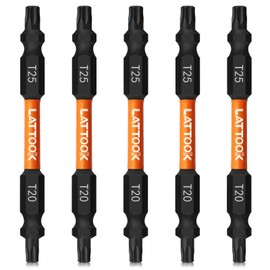 5PCS T20-T25 Impact Double End Security Torx Bit Set, LATTOOK Double-Ended 6 Point #20#25 Tamper Resistant Torx Bits with Magnetic, S2 Steel, Double End Two Sides Screwdriver Bit Set, 3'' Long