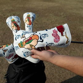 Golf Club Headcovers Hot Dog Embroidery Overflow Wood Cover Driver Fairway Wood Utility Hybrid Headcover with Number Tag Putter Cover Magnetic Closure Blade Putter Cover