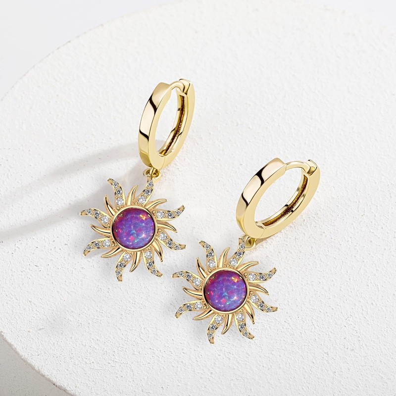 Tangled Rapunzel Spinning Sun Purple Opal Flower Princesses Earrings for