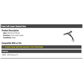 Marketplace Auto Parts Front Left Driver Side Lower Control Arm - Compatible with 2009-2014 Acura TL W0195-Z778162