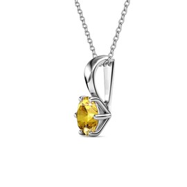 Cate & Chloe November Birthstone Necklace | 18k White Gold Plated with Solitaire 1ct Citrine Gemstone | Silver Round Cut Crystal Pendant Necklace for Women, Gift For Her