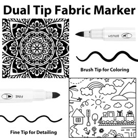 EFNHJF5 Pack of 6 White and Black Textile Pens Machine Washable, Dual Tip Fabric Markers Permanent, Fabric Pens Washable Textile Markers, Non-Toxic Fabric Painting Pens (3 White and 3 Black)