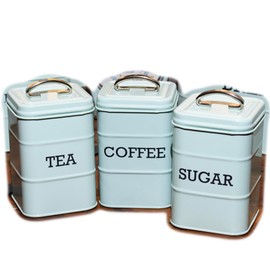 Darthome Retro Blue Tea Coffee Sugar Canisters Vintage Metal Square Kitchen Storage Jars