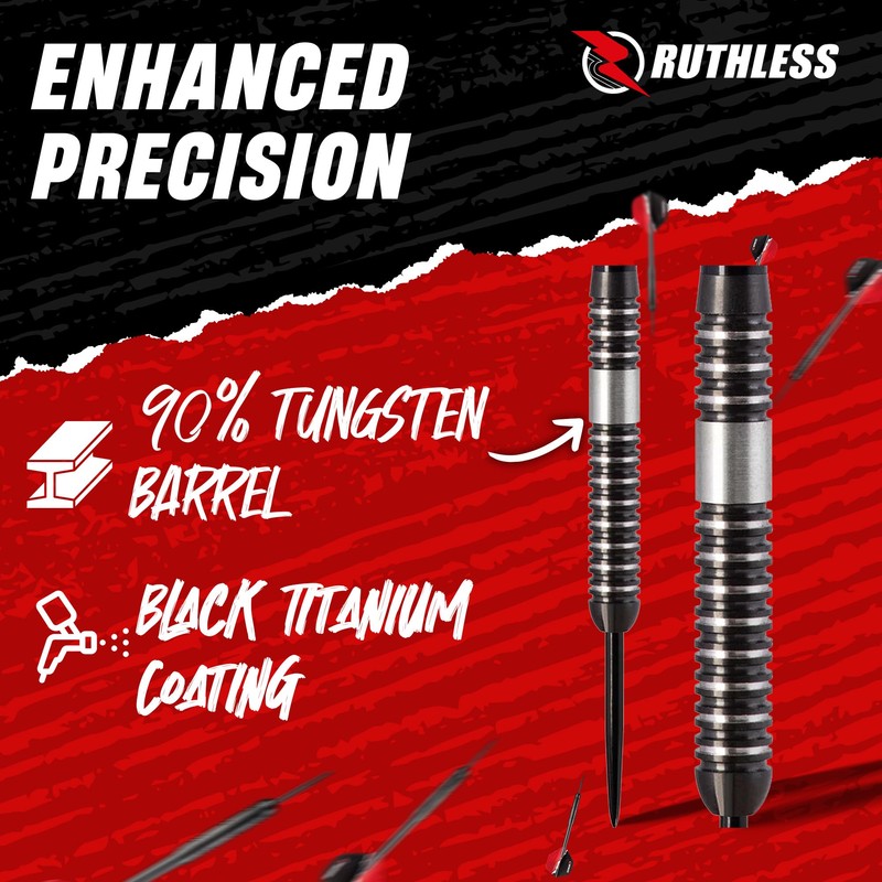 RUTHLESS Night Hawk Professional Tungsten Steeltip Darts Set in 23g