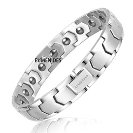 Magnetic Bracelet, Men's Magnetic Bracelet, Titanium Steel Magnetic Therapy Bracelet, Full Magnetic Bracelet with 18 Magnets, Static Electricity Removal, (Silver Magnetic Bracelet)