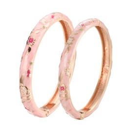 UJOY Designer Indian Style Cloisonne Bracelets 2.4'' Openable Cuff Enameled Bangles Set Jewelry Gift for Women Packed in Box 55A111-55B31 pink