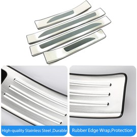 KEALAS 4 PCS Stainless Steel Chrome Silver Door Sill Protector Trims for Toyota RAV4 2019-2022 2023 2024,Outside Door Sill Scuff Plate Guard Cover Trim Door Sill Decorative Decals