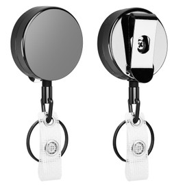 Pack of 2 Key Chains Extendable ID Card Holder Retractable Metal Key Ring with Stainless Steel Spring Coil 70 cm Nylon Rope Belt Clip and Key Ring