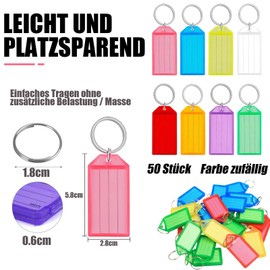 Pack of 50 Key Fobs Writeable Durable Key Fobs for Labelling Key Tags Key Rings Key Marking with Split Ring Label Window, 8 Colours, pink