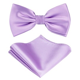 TIE G Solid Color Pre-tied Bow Tie and Pocket Square Sets in Gift Box (Lavender)