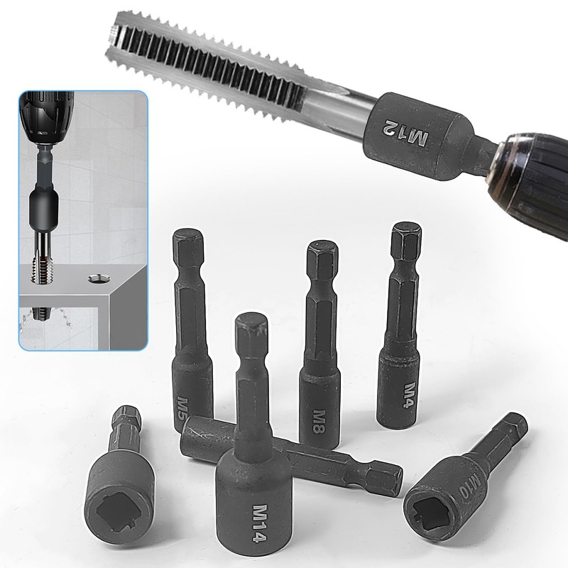 7-Piece Set Tap Adapter, 1/4 Hex Shank Tap, 6.35 x
