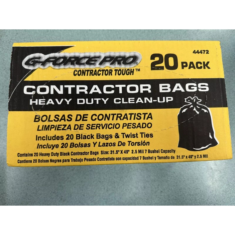 G-force Pro Black Heavy Duty contractor clean-up bags, 20 Bags,60