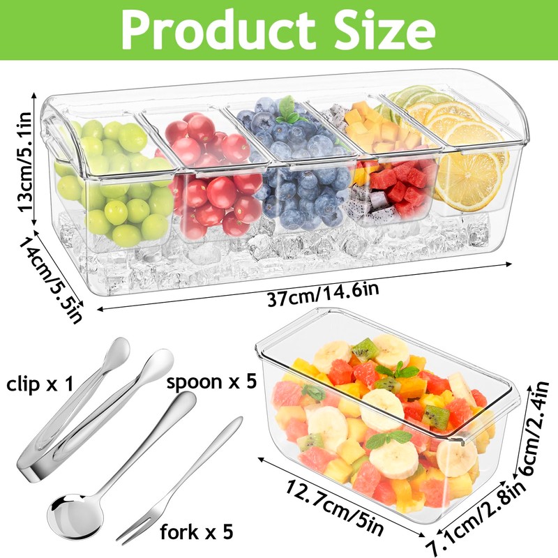 Bgtecho Condiment Tray, Large Ice Chilled Condiment Server Caddy with