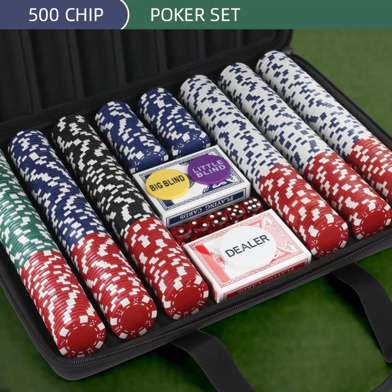 LUOBAO Set Poker 500 Fichas Holdem Blackjack Estuche Tela Rígida