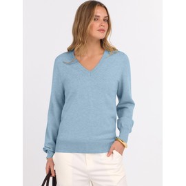 ANRABESS Womens Long Sleeve V Neck Sweaters 2025 Fall Casual Classic Soft Loose Fit Basic Pullover Jumper Top Light Blue Medium