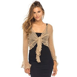 Back From Bali Womens Sheer Shrug Bolero Long Sleeves Cropped Cardigan Lite Bell Sleeves Mocca L/XL