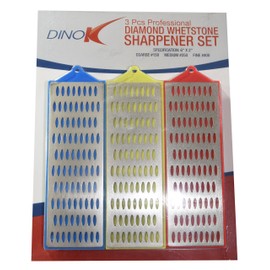 DinoK - Large 6" x 2", 3 pc Diamond Whetstone Set with Non Slip Suction Base, Perfect for Sharpening Chisels, Wood Working Tools and Knifes, Coarse, Medium and Fine Grades