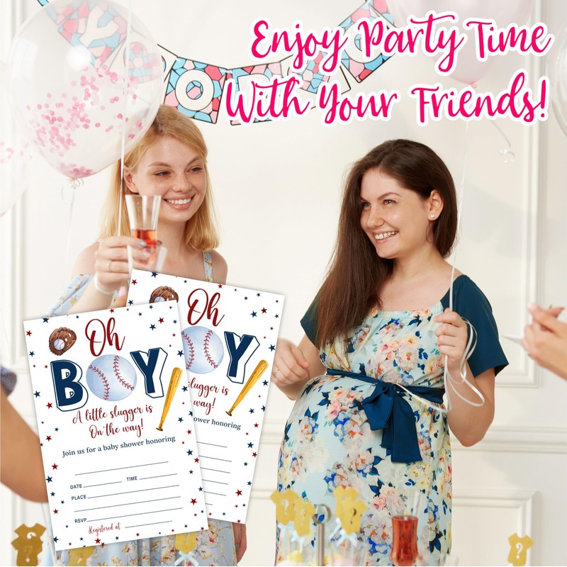 Nuckxy Little Slugger Baby Shower Invitation Cards With Envelopes, Baby