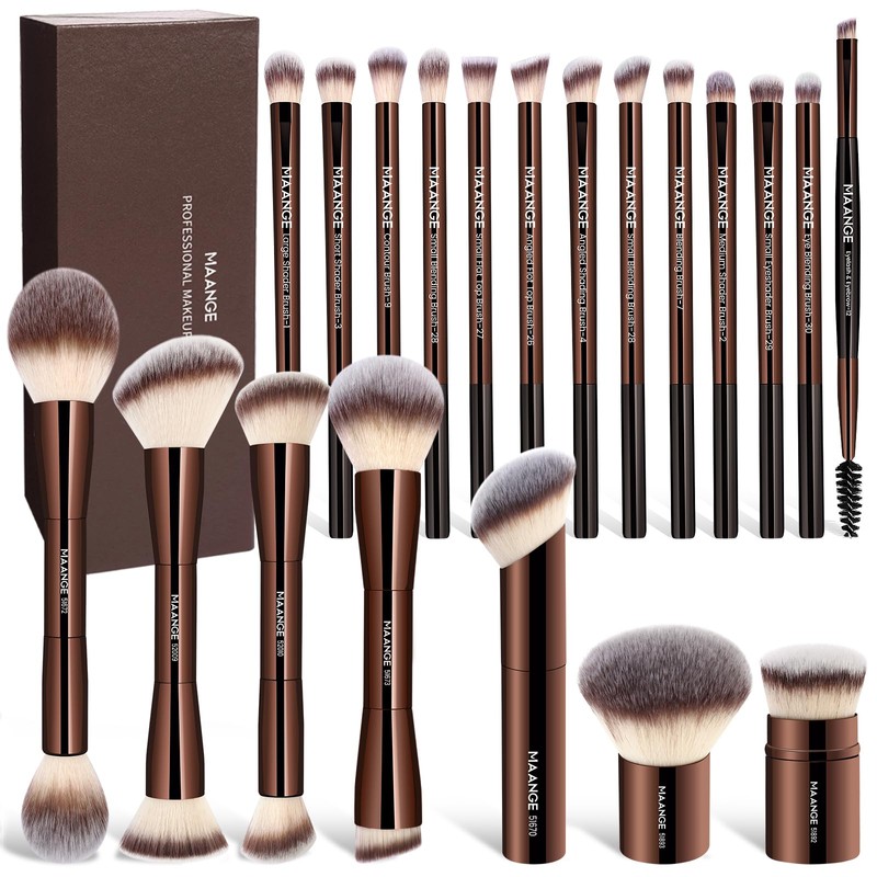 MAANGE 20 Pcs Makeup Brushes with Gift Box, Double-End Multi-functional