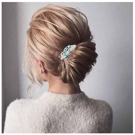 Allereya Crystal Peacock Hair Clip Hair Clip Green Rhinestone Hair Clip Crystal Wedding Headwear CZ Peacock Head Clip Headpiece Bridal Hair Accessories for Women and Girls (Green)