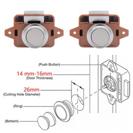 2 Pieces Cabinet Lock Catch, Push Lock, Push Lock Furniture Lock, Cabinet Push Button Lock, for Drawers, Motorhome, Yachts, Cabinet Doors (Brown)