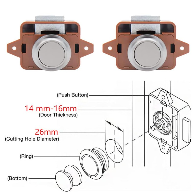 2 Pieces Cabinet Lock Catch, Push Lock, Push Lock Furniture