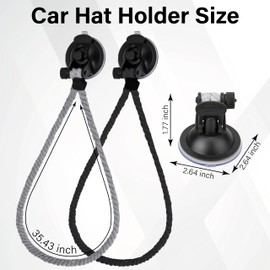 ecocstm 2 PCS Cowboy Hat Mounts for Car, Cowboy Hat Holder for Truck, Pilot Hat Holder for Car with Suction Cup and Handmade Rope for Trucks, Windshield, Window, Door, SUV, Cars (Black and Gray)