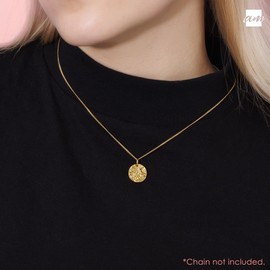 Amberta Women 925 Sterling Silver Minimalist Coin Pendant: 18Ct Gold Plated Hammered Wavy Pendant