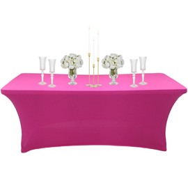 6ft Spandex Tablecloths Stretchable Tablecloth Hot Pink for Rectangle Table,Washable Fitted Table Cloth Spandex Stretch Patio Table Covers for Event,Wedding,Banquet,Party,Covering Stalls,Exhibitions