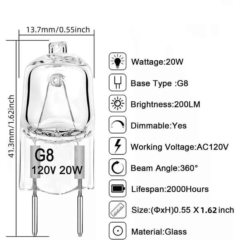 Fugedox 2 Pack 120V 20W Light Bulb Halogen Light Bulb