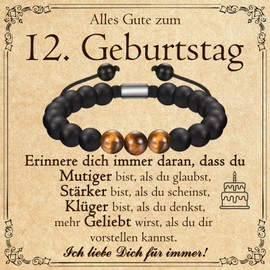 PDTU 12th Birthday Boys, Tiger Eye Bracelet Gifts for 12 Year Old Boys Birthday, Cool Gifts for 12th Birthday Boy