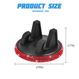 Bittwee Bling Car Phone Holder, Rhinestones 360° Adjustable Vehicle Center Console Dashboard Navigation Cellphone Mount, Diamond Automobile Smartphone Support Bracket, Universal Fit (Red)