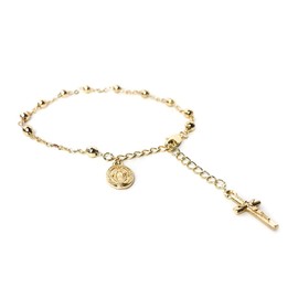 Stunning Catholic Rosary Bracelet for Women with Our Lady of Graces Medal and Cross Crucifix Charm, 14K Gold Plated, Adjustable - Dainty Elegant Religious Jewelry Gift