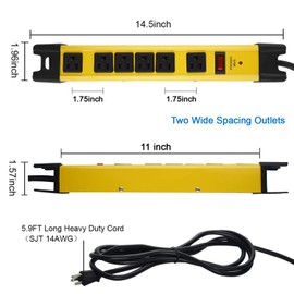 CCCEI Heavy Duty Power Strip Surge Protector, 6 Outlet Industrial Power Strip with 15A, Shop Workshop Garden Metal Power Strip with 6FT Cord 1200 Joules ETL Listed. Yellow