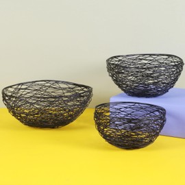 CLEENTABLE Set of 3 Fruit Baskets Mesh Storage Bowls Key Holder Stackable for Shelf Kitchen Tabletop for Fruit, Hot, Cold Food- Small, Medium, Large - Black