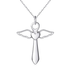 Jewanfix silver cross necklaces for women,Guardian Angel Cross Pendant Stainless Steel necklace jewelry gifts for women teen girls