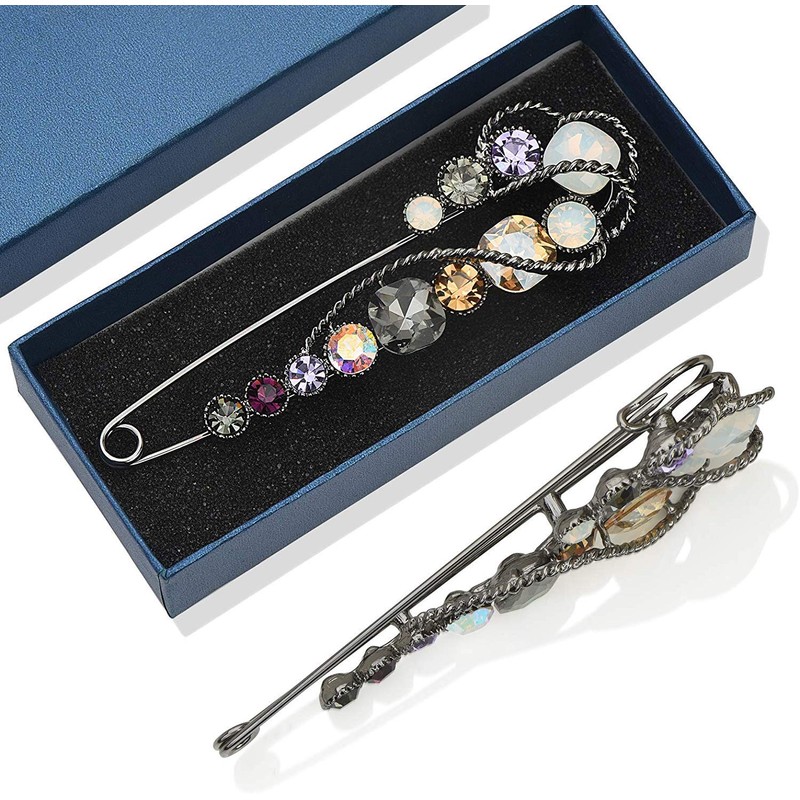 Retro Crystal Pearl Large Safety Pin Brooch Skirt Cardigan Hat