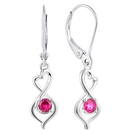 YL Heart Dangle Drop Earrings Sterling Silver Infinity Leverback Earrings Created Ruby Twisted Jewelry