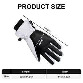 Feelorna Winter Ski Gloves for Men Women, Windproof Warm Snow Glove Waterproof Touchscreen Snowboard Gloves for Cold Weather (White, One Size)