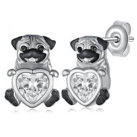 Pug Earrings Sterling Silver Dog Stud Earrings for women Pug Gifts for Women, Sterling Silver, Cubic Zirconia