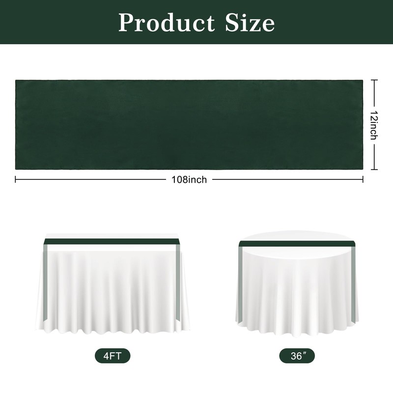 2PCS Dark Green Satin Table Runner 12 x 108 Inch