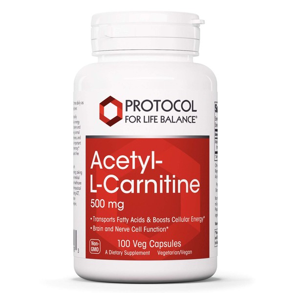 Protocol Acetyl- L-Carnitine 500mg - Energy Supplement, Nerve, and Brain Support - 100 Veg Caps