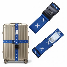 【Wdlife】Suitcase Belt, Luggage Securing Belt, Packing Band with Lock, 2-Piece Set, Cross, 3-Digit Dial, Reflective Material, Name Tag Included, Luggage Strap, Travel Goods, Anti-theft, for Travel